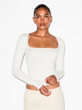 SKIMS Cotton Jersey Scoopneck Long Sleeve Top